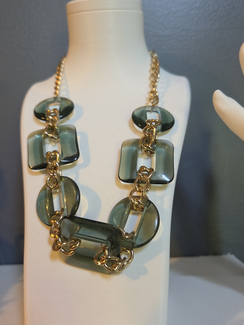 Gold Chain Necklace with Green Resin Links